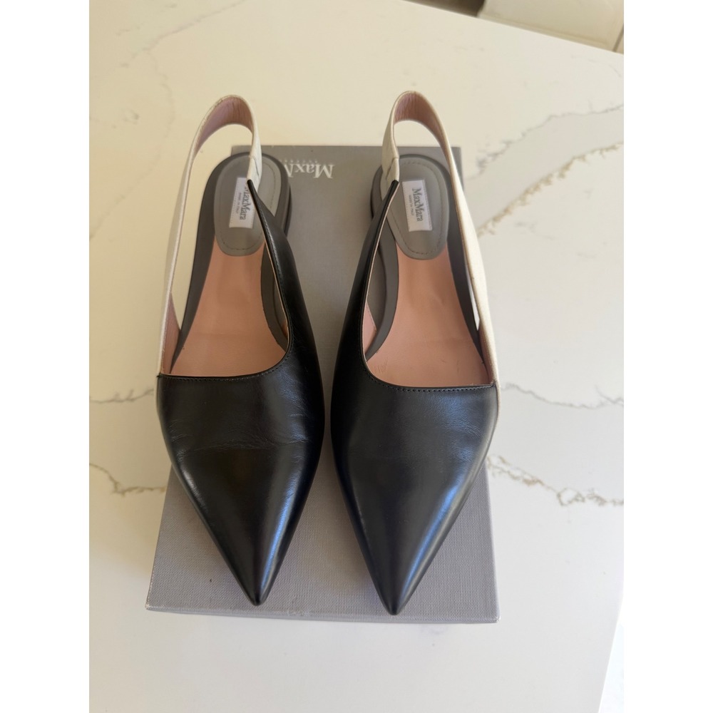 Max Mara Black Leather Two-Tone Pointed Toe Slingback Flats Made in Italy 39 - Picture 2 of 6